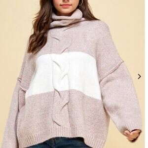 fab'rik blush/ivory oversized sweater with turtleneck - small